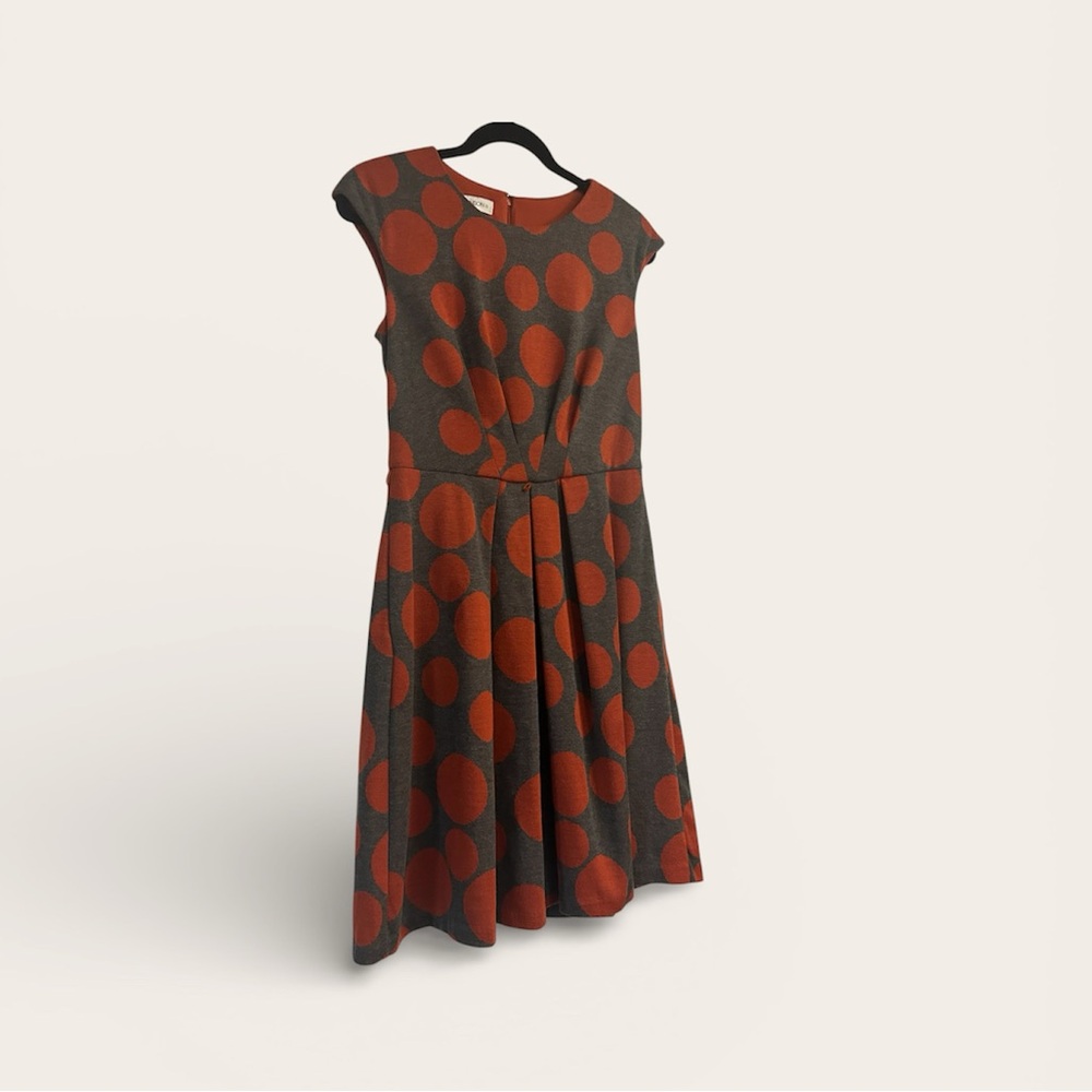 Maggy London Midi Sleeveless Polka Dot Orange Gray Midi Dress 8